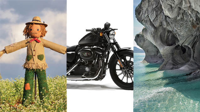 Illustration for article titled Feel The Rush: Give Your Brain An Adrenaline Jolt By Imagining These Scarecrows Riding These Motorcycles Out Of These Jaw-Droppingly Beautiful Caves